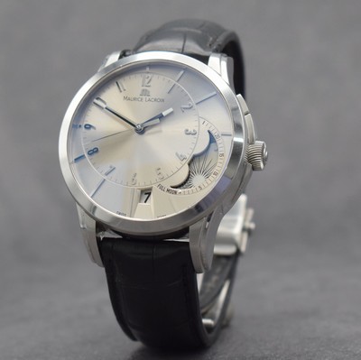 MAURICE LACROIX Decentrique Phase de Lune große Herrenarmbanduhr, Schweiz um 2015, Automatik, Ref. PT6318, beids. vergl. Edelstahlgeh., Boden 6-fach ...