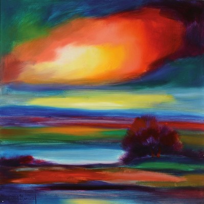 Unbekannter Künstler, Landschaft, Öl/Lwd, links unten unleserlich sign., R. gesamt ca. 90x85 cm