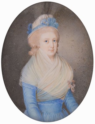 Miniaturmalerei, deutsch, um 1830/40, Damenporträt, Gouachemalerei auf Elfenbein, ca. 8.5x6.5 cm, unter Glas, Rahmen, kein Versand außerhalb der EU