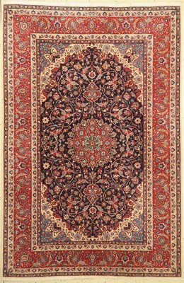 Esfahan fein, Persien, ca. 60 Jahre, Korkwolle auf Seide, ca. 222 x 150 cm, ca. 1,0Mio. Kn/qm, Mottenfraß an den Rändern