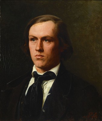 Carl Friedrich Lessing, 1808 Breslau - 1880 Karlsruhe, Porträt eines jungen Mannes, feine lasierende Malerei, hervorragende Darst.des Inkarnates, ...