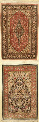 1 Paar Ghom Seide, Persien, ca. 60 Jahre, reine Naturseide, ca. 126 x 86 cm, EHZ: 2 (einer verfärbt).