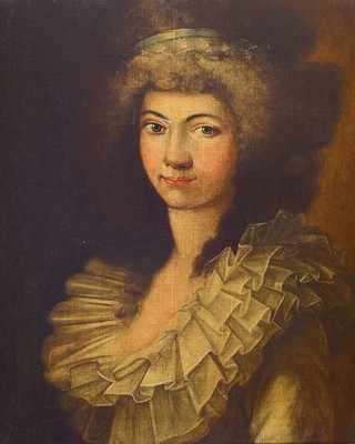 Unbekannter Künstler, deutsch, um 1780-90, Halbporträt einer Dame, schöne Qualität, Öl/Lwd/Pappe, unsigniert, Rahmen mit Berliner Leiste, ca. ...