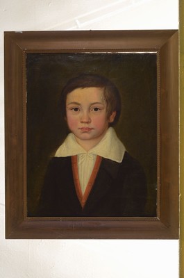 Biedermeierporträt eines Jungen, deutsch, datiert 1840, Öl/Lwd, rückseitig datiert, ca. 41x32cm, R. ca. 50x42cm