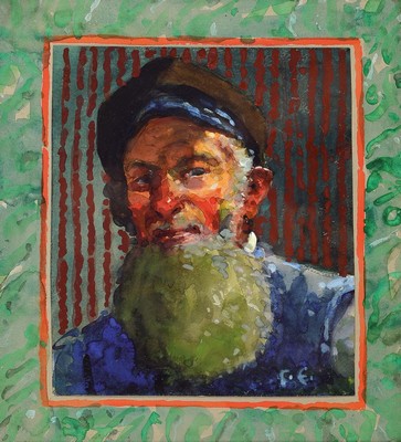 Gustav Ernst, 1858 Elsterberg-1945 Bad Dürkheim, Porträt eines bärtigen Mannes, Gouache auf Papier, rechts unten monogrammiert, unter Glas ...