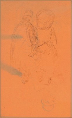 Zuschreibung: Heinrich Zille, 1858-1929, beidseitiges bearbeitetes Skizzenblatt, recto: Rückansicht eines flanierenden Pärchens, verso: Skizzen ...