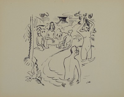 Max Pechstein, 1881-1955, Lithographie, "Badende Palauindianer", aus der Reihe Reisebilder von 1919, unsigniert, unter Glas gerahmt, ca. ...