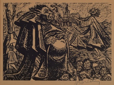 Ernst Barlach, 1870 Wedel-1938 Rostock, Holzschnitt: Gott Bauch (Blatt 5) aus der Folge die Wandlung Gottes, sieben Holzschnitte (1922), rechts unten ...