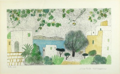 Max Pfeiffer-Watenphul, 1896 Weferlingen-1976 Rom, Farblithographie, mediterrane Stadtlandschaft (Italien), Ed. 37/100, rechts unten signiert, unter ...
