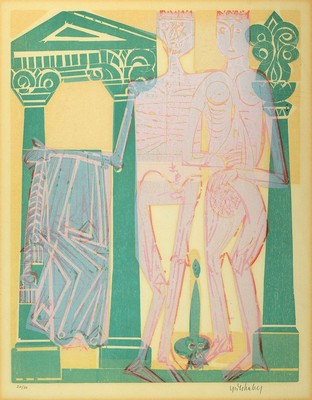HAP Grieshaber, 1909 Rot a.d. Rot-1981 Eningenunter Achalm, Zwei Farbholzschnitte, "Der Tod und der Herzog" (1966), rote ...
