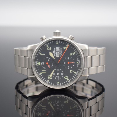 FORTIS Herrenarmbanduhr mit Chronograph, Schweiz um 1995, Automatik, beids. vergl. Gehäuse, Boden geschr., Gliederband m. Faltschl., schwarzes ...