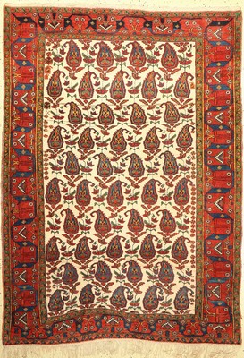 Weißgrundiger antiker Afschar, Persien, um 1910, Wolle geknüpft auf Baumwolle, ca. 196 x 142 cm, EHZ:2(guter Zustand).