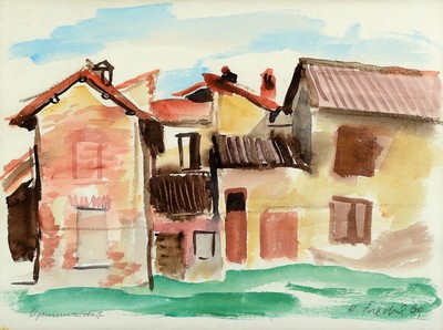 Heinz Friedrich, 1924-2018 Schwetzingen, Häuseransicht, Aquarell rechts unten signiert und datiert (19)69, links u.bezeichnet , unter Glas gerahmt, ...