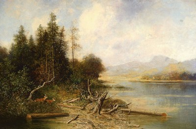 Alfred Karl Julis von Schönberger, 1845 Graz- 1907/09, Kronberger Maler, Studium in München, hier: Seelandschaft mit Gebirge im Hintergrund, ...