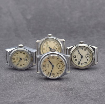 Konvolut 4 Armbanduhren, 2 x Revue-Sport, 1 x Mido, 1 x Rotary, alle Schweiz um 1940/50, Revue 1 x Geh. verschr., 1 x Boden aufgedr.,, silb. ...