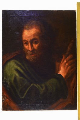 Unbekannter Künstler des 18.Jh., Bildnis wohl des Hl. Pamphilius, attributiert durch Schwert, Buch und Philosophenmantel, rest., ca. 66x48cm