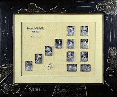 Salvador Dali, 1904 - 1989, Tribus, Die zwölf Stämmer Israels, 12 Silberreliefs, aus der Serie Meisterwerke Edition Rom y Rom, Tafeln ca. 5.5 x 3.5 ...