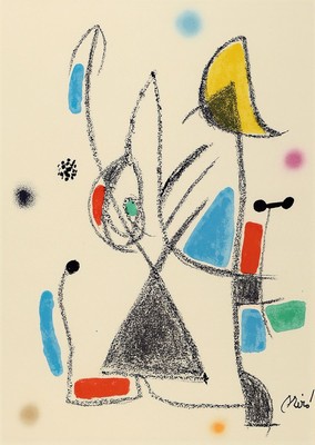 Joan Miro,1893-1983, zwei orig. Lithografien auf Velin, a. Maravillas con variaciones 12, 1975, Wunder mit Variationen 12, in der Platte sign., ...