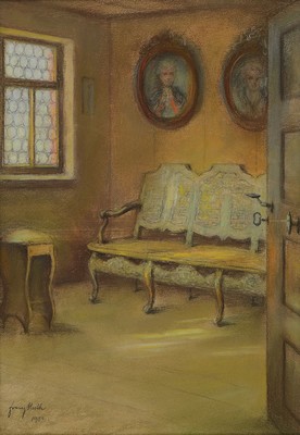 Franz Huth, 1876 Pößneck-1970 Weimar, Geburtszimmer von Friedrich Schiller, , Pastell auf Papier, links unten signiert, ca. 41x29cm, u.Gl., R. ...