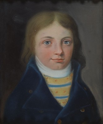 Unbekannter Künstler des Biedermeier, deutsch, um 1840, Porträt eines jungen Mannes, Pastell auf Papier, ca. 34x28cm, goldfarbener gestuckter ...