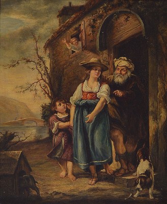 Unbekannter Künstler, Niederlande, um 1860-70, Die Vertreibung der Hagar, Öl/Kupfer, ca. 20x16cm, R. ca. 35x32cm, dieser besch.