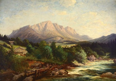 Adalbert Wex, 1867 - 1932 München, Studium bei seinem Vater Willibald Wex und an der Akademie München, hier: Landschaft im Gebirge mit ...