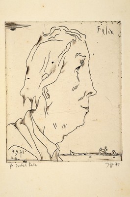 Horst Janssen, 1929-1995, Radierung, Porträt, bezeichnet Felix, handsigniert, datiert, 7.9.(19)71, Blattgrösse ca. 19.5x15cm, Bildgrösse ca. ...