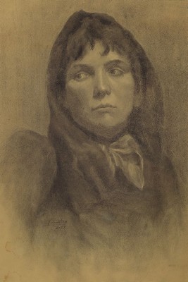 L. Sonntag, datiert V.(18)97, Porträt einer melancholisch blickenden Frau, Bleistiftzeichnung auf Papier, gebräunt, links unten signiert, ca. ...