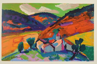 Pierre Ambrogiani, 1907-1985, Titel: -Vue provencale-, Farbholzstich/Bütten , Drucker/Verlag: Raymond Jaquet, Paris, ca.40x60 cm