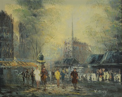 J. van Rooy, zeitgenössischer niederländischer Künstler, 2 Pendants mit Straßenszenen aus Paris, Öl/Lwd, beide signiert, je ca. 40x50cm, R. ca. ...