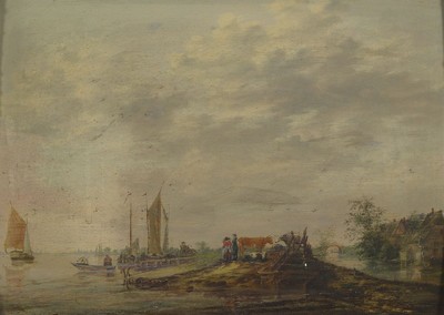 Unbekannter Niederländer des 18.Jh., Öl/Holz, Ansicht eines Hafens, Repoussoir, rest., ca.23x32/32x40 cm