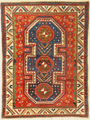 Antiker Schildkazak, Kaukasus, um 1900, Wolle geknüpft auf Wolle, ca, 150 x 113 cm, EHZ: 2-3(guter Zustand).