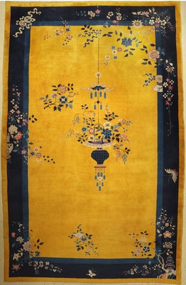 Seltener gelbgrundiger antiker Peking, China, um 1900, Korkwolle geknüpft auf Baumwolle, ca.523 x 339 cm, EHZ:2-3
