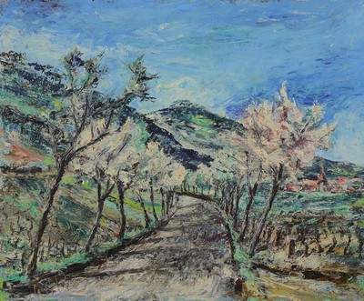 Heinz Reiss, 1923-2012 Haßloch, Blühende Obstbäume, Öl/Hartfaser, monogr., ca. 50x60cm, R. ca. 55x65cm