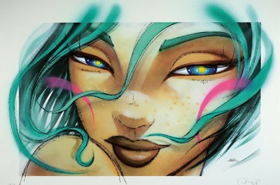 Utopia, Konvolut aus 2 Werken, "I miss you", "Seductive Look, Acryl/Papier, Giclee, Mixed Media, je sign., verso betitelt,je ca. 56x78 ...
