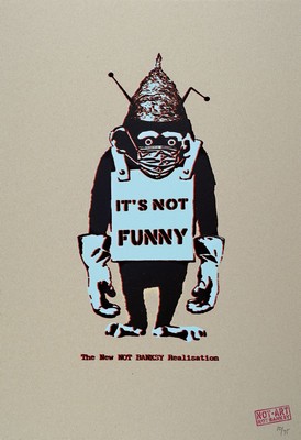 Not by Banksy, by the new not Banksy, "It´s Not Funny", Farbsiebdruck/Pappe, 2020, re. unten num. 10/75, verso sign., Stempel, ca. 60x42 ...