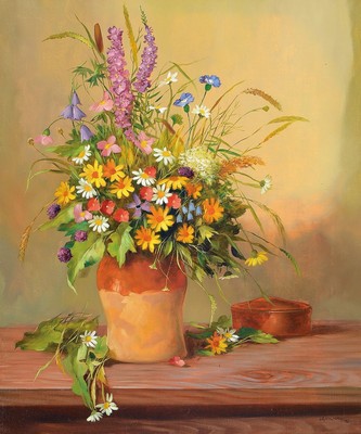 Helmut Andreas Volkwein, 1920-2004, Studium an der Akademie München bei Albert Fessler und Oswald Malura, hier: Stillleben mit Blumen, Öl/Lwd, ...