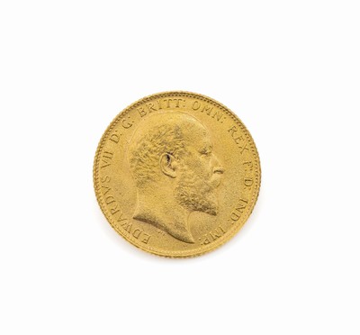 Goldmünze, Sovereign, Großbritannien, 1909, Edward VII., RV: Heiliger Georg hoch zu Ross im Kampf mit dem Drachen