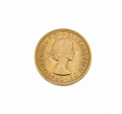 Goldmünze, Sovereign, Großbritannien, 1967, Elizabeth II., RV: Heiliger Georg hoch zu Rossim Kampf mit dem Drachen