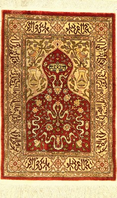 Hereke Seide fein Signiert, Türkei, ca. 50 Jahre, reine Naturseide, ca. 67 x 46 cm, ca. 1,0 Mio. Kn/qm, EHZ: 2
