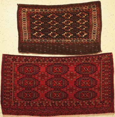 1 paar Tekke Djowal, Turkmenistan, um 1900,Wolle auf Wolle, ca, 150 x 80 cm & ca, 110 x 66 cm, EHZ: 2-3
