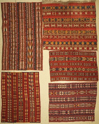 Konvolut aus 5 Djajim fragmente, Persien,um 1920/1930, Wolle auf Wolle, ca. 170 x 100 cm und ca, 120 x 100 cm, EHZ: 2-3