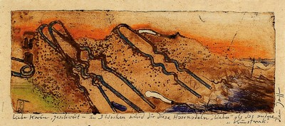Horst Janssen, 1929-1995, Aquarell über Radierung, rechts seitlich handsign., aus dem Jahre 1981, zusätzlich gewidmet, unter Glas, R. 32x41 cm