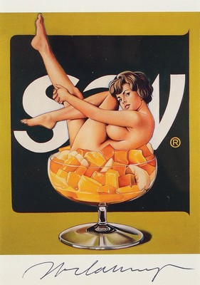 Mel Ramos, 1935-2018, "Fruit Salat", 1965, Offsetlithografie, handsign., unter Plexiglas gerahmt, Motiv ca. 16x11,5 cm, R. 24,5x20 cm