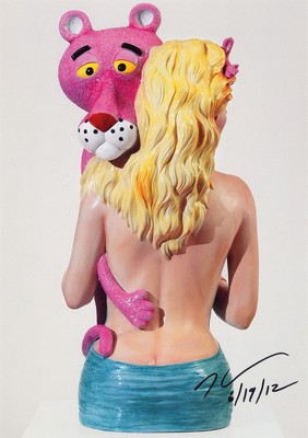 Jeff Koons, geb. 1955, "Pink Panther", Kunstdruck auf Karton, handsign., dat., unter Plexiglas gerahmt, Motiv ca. 29,5x21 cm, R. 38x30 cm