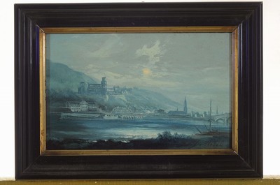 J. Nebel o.ä., Maler der 2. Hälfte des 19. Jh., Vollmond über Heidelberg und dem Schloß, Öl/Holz, rechts unten schwer lesbar signiert, ca. ...