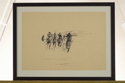 Otto Dill, 1884 Neustadt-1957 Bad Dürkheim, Drei Lithographien, auf der Pferderennbahn, je rechts unten handsigniert, unter Glas gerahmt, ca. ...