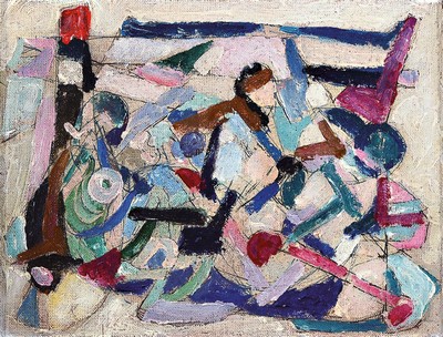 Kurt König, 1915 Ludwigshafen-1999 Badenweiler , Kindergruppe am Strand, Öl/Lwd/Holz, rückseitig signiert und bezeichnet, ca. 21.5x 28cm, Rahmen ...