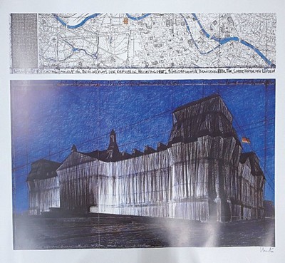 Christo, 1935 Gabrowo-2020 New York City, "Wrapped Reichstag (Project for Berlin)" (1994), Edition Schumacher Fils, ...