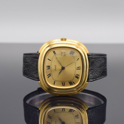 PIAGET seltene übergroße Herrenarmbanduhr mit Kaliber "BETA 21" in GG 750/000 Referenz 15101, Schweiz um 1970, quarz, massives gestuftes ...